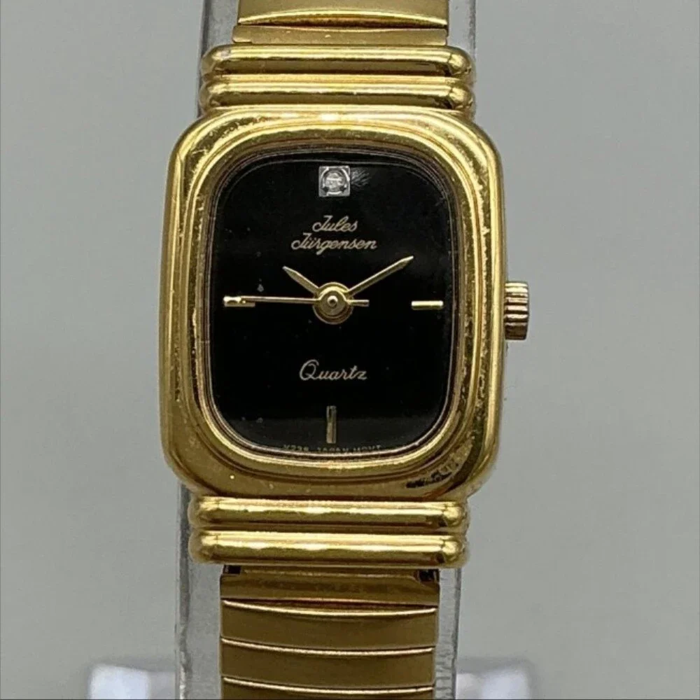 Jules Jurgensen Womens Watch 17mm Black Gold Tone Expansion Band New Battery
